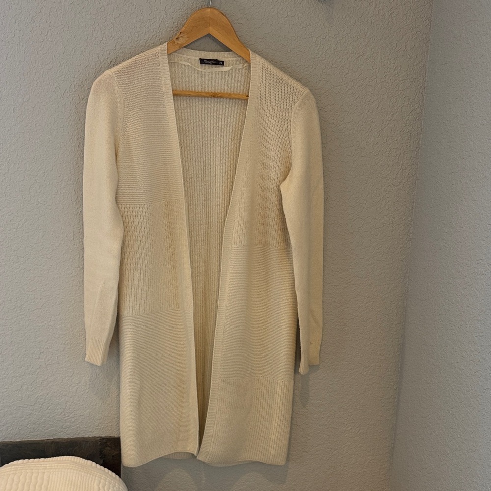 Cashmere Duster sweater Cream Open-Front Sweater